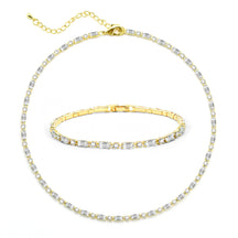 Tennis Necklace Bracelet for Women Choker Necklaces Set Gold Plated Tennis Bracelet for Girls Cubic Zirconia Bridal Wedding Jewelry Set