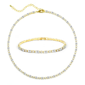 Tennis Necklace Bracelet for Women Choker Necklaces Set Gold Plated Tennis Bracelet for Girls Cubic Zirconia Bridal Wedding Jewelry Set