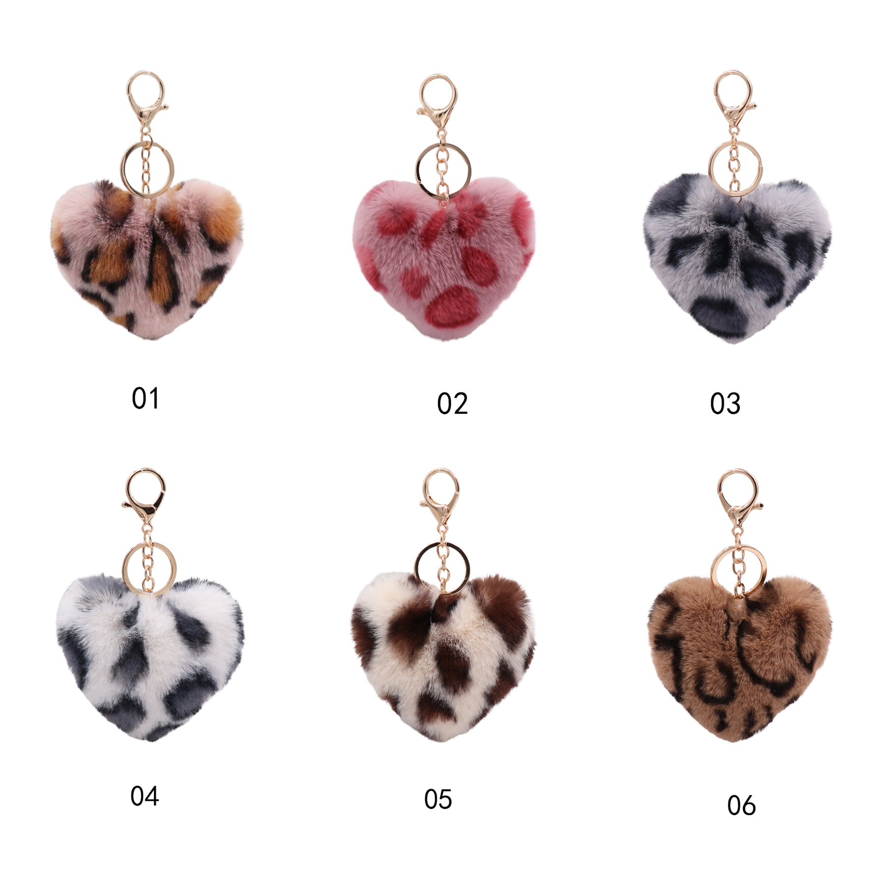 Customizable Initial Letter Fluffy Leopard-Print Heart Bag Charms Keychains