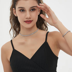 Tennis Necklace Bracelet Earrings Silver / 14K Gold Plated Choker Necklaces Cubic Zirconia Bridal Wedding Jewelry for Women