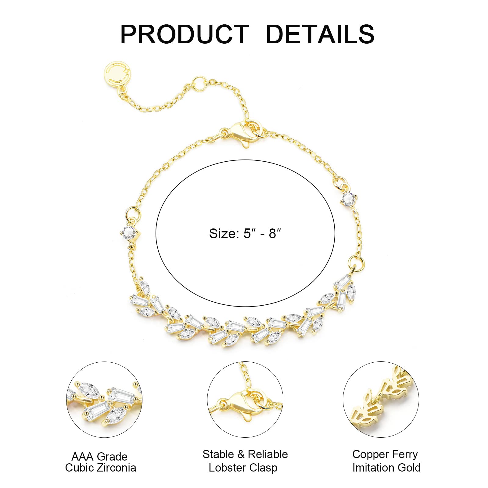 Tennis Bracelet for Women Prom Leaf Wedding Adjustable CZ Bracelet Wedding Jewelry for Women