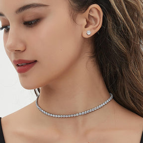 Tennis Necklace Bracelet Earrings Silver / 14K Gold Plated Choker Necklaces Cubic Zirconia Bridal Wedding Jewelry for Women
