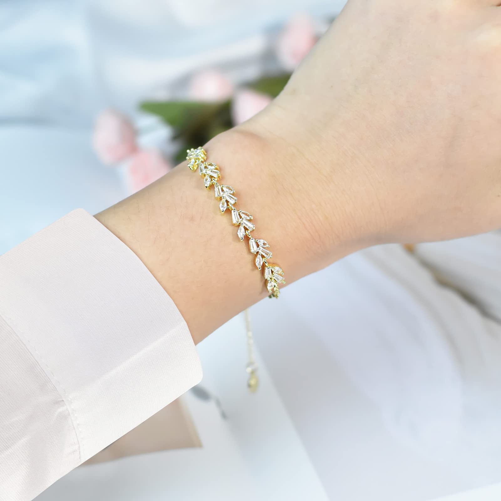 Tennis Bracelet for Women Prom Leaf Wedding Adjustable CZ Bracelet Wedding Jewelry for Women