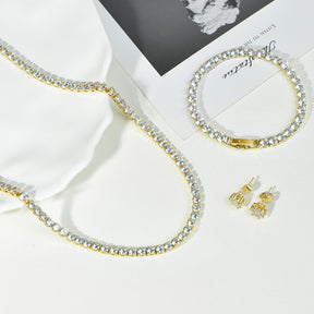 Tennis Necklace Bracelet Earrings Jewelry Sets for Women Teen Girls Silver/Gold Plated Cubic Zirconia Necklace Set Fashion Jewelry Pack of 3