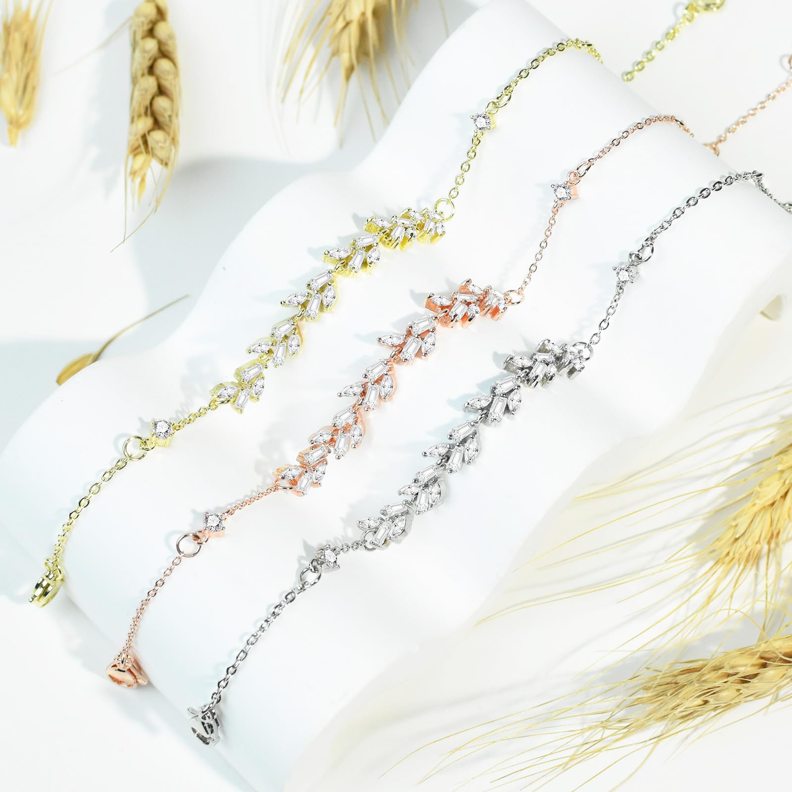 Tennis Bracelet for Women Prom Leaf Wedding Adjustable CZ Bracelet Wedding Jewelry for Women