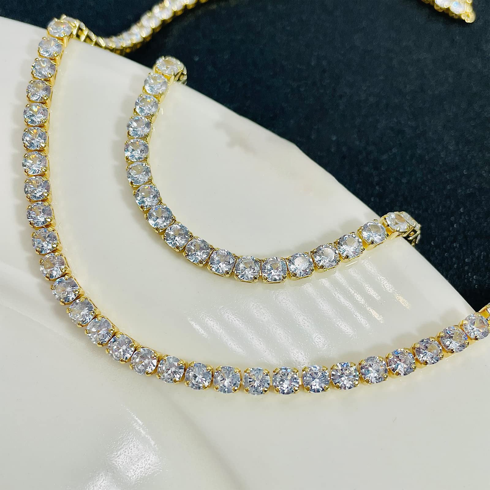 Tennis Necklace Bracelet Jewelry Sets for Women Teen Girls Silver/Gold Plated Cubic Zirconia Necklace Set Fashion Jewelry Pack of 2