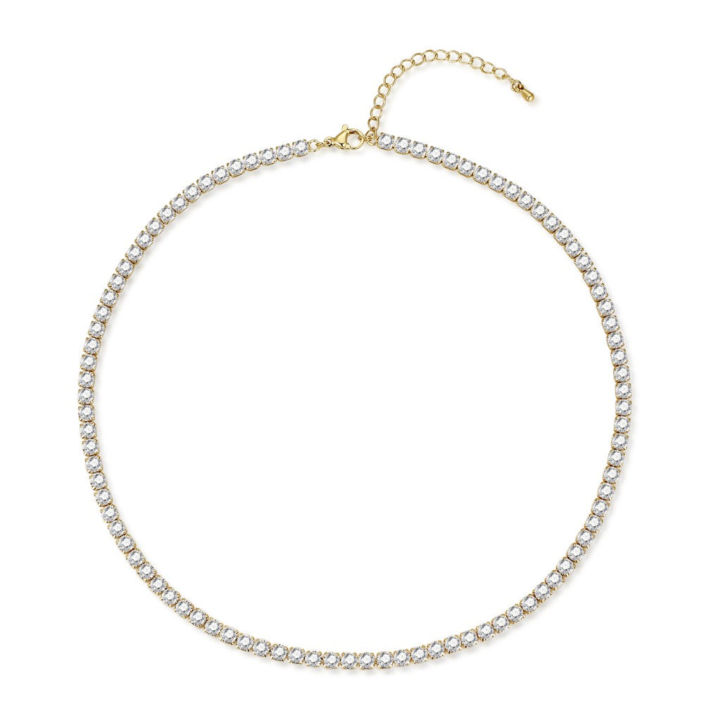 Elegant Single Row Zircon Crystal Round Tennis Necklace Choker Tennis Necklace