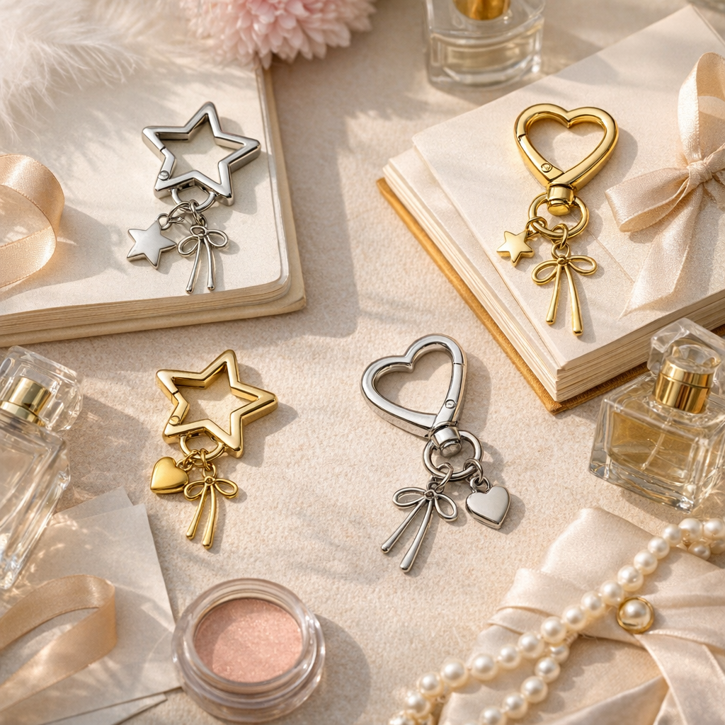 Gold Plated Heart / Star Butterfly Charms Keychains