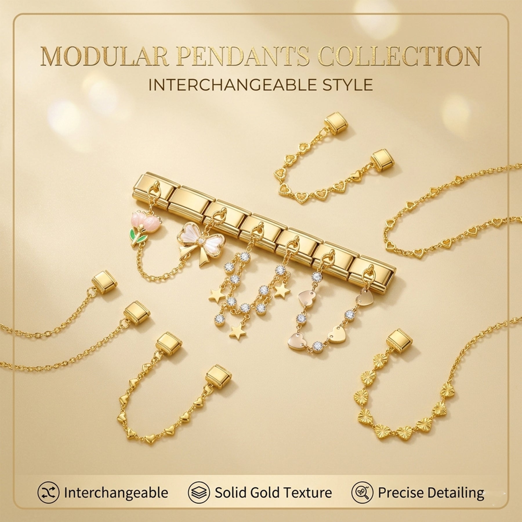 Gold Italian Charm Links Double Dangle Charms