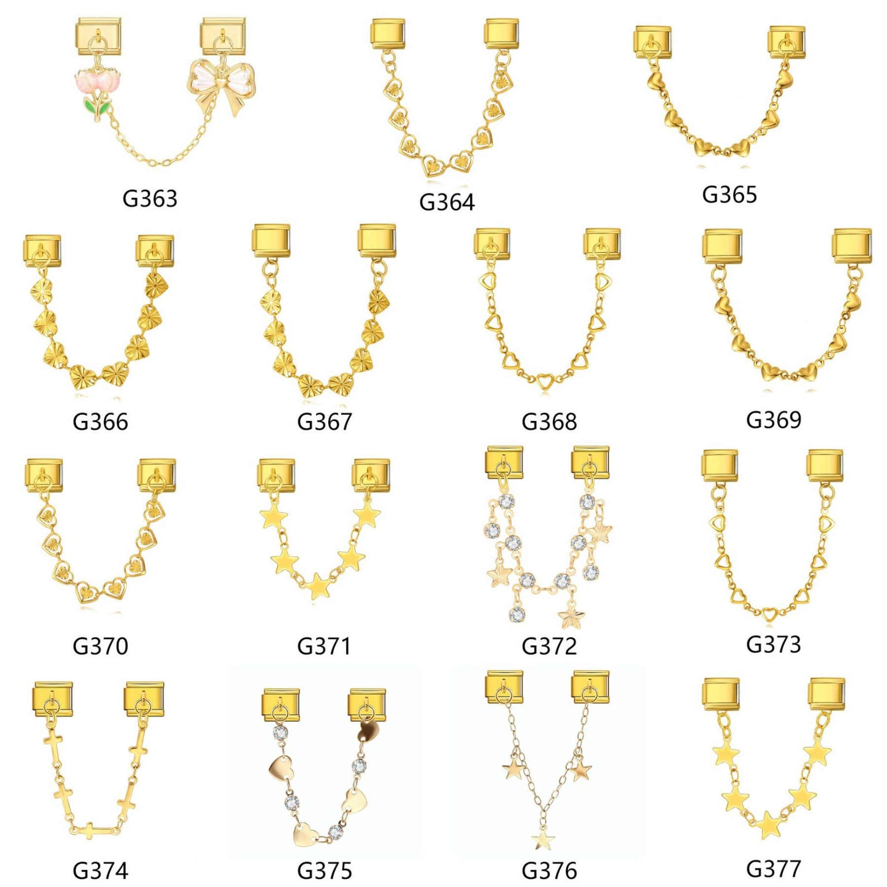 Gold Italian Charm Links Double Dangle Charms
