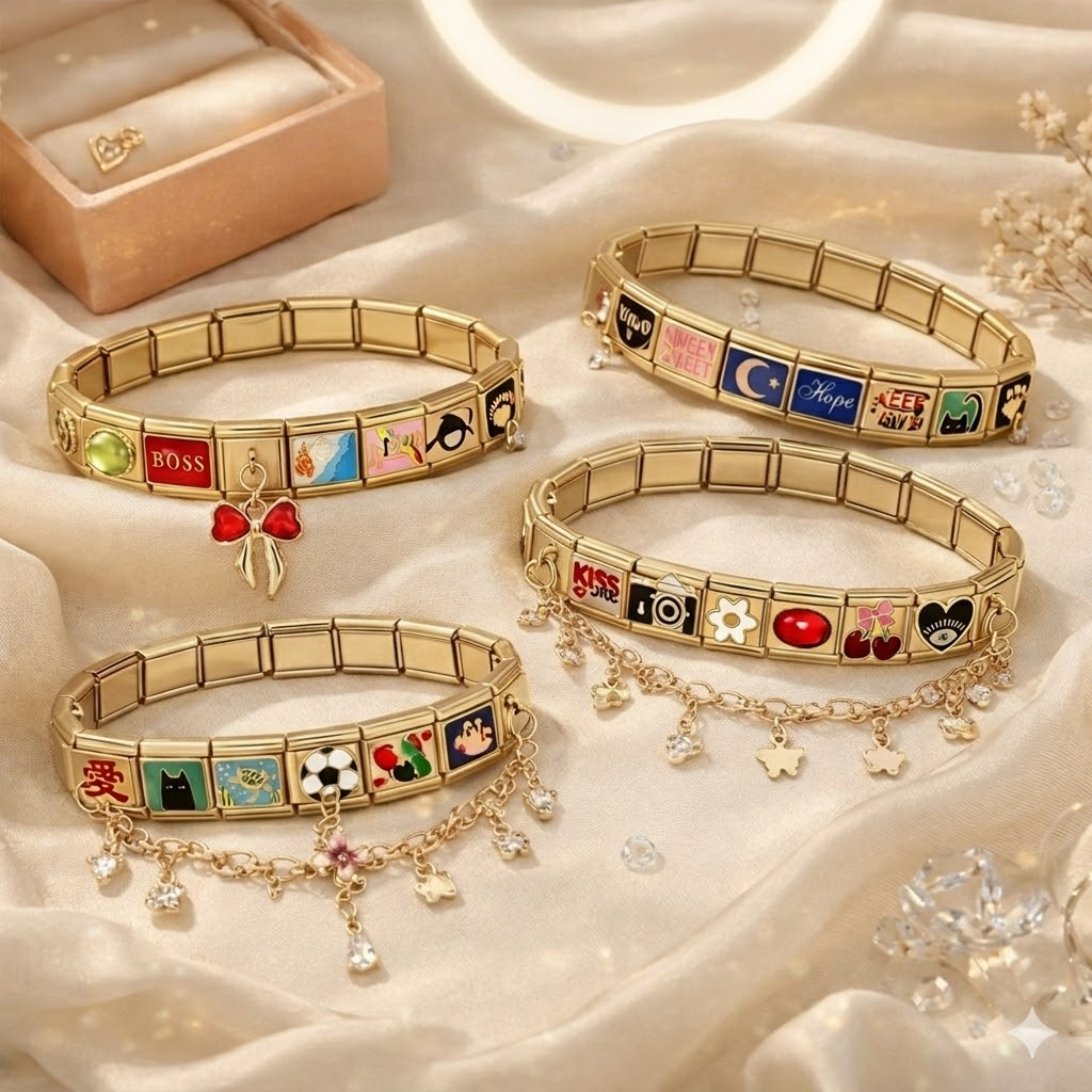 Gold Italian Charm Links Double Dangle Charms
