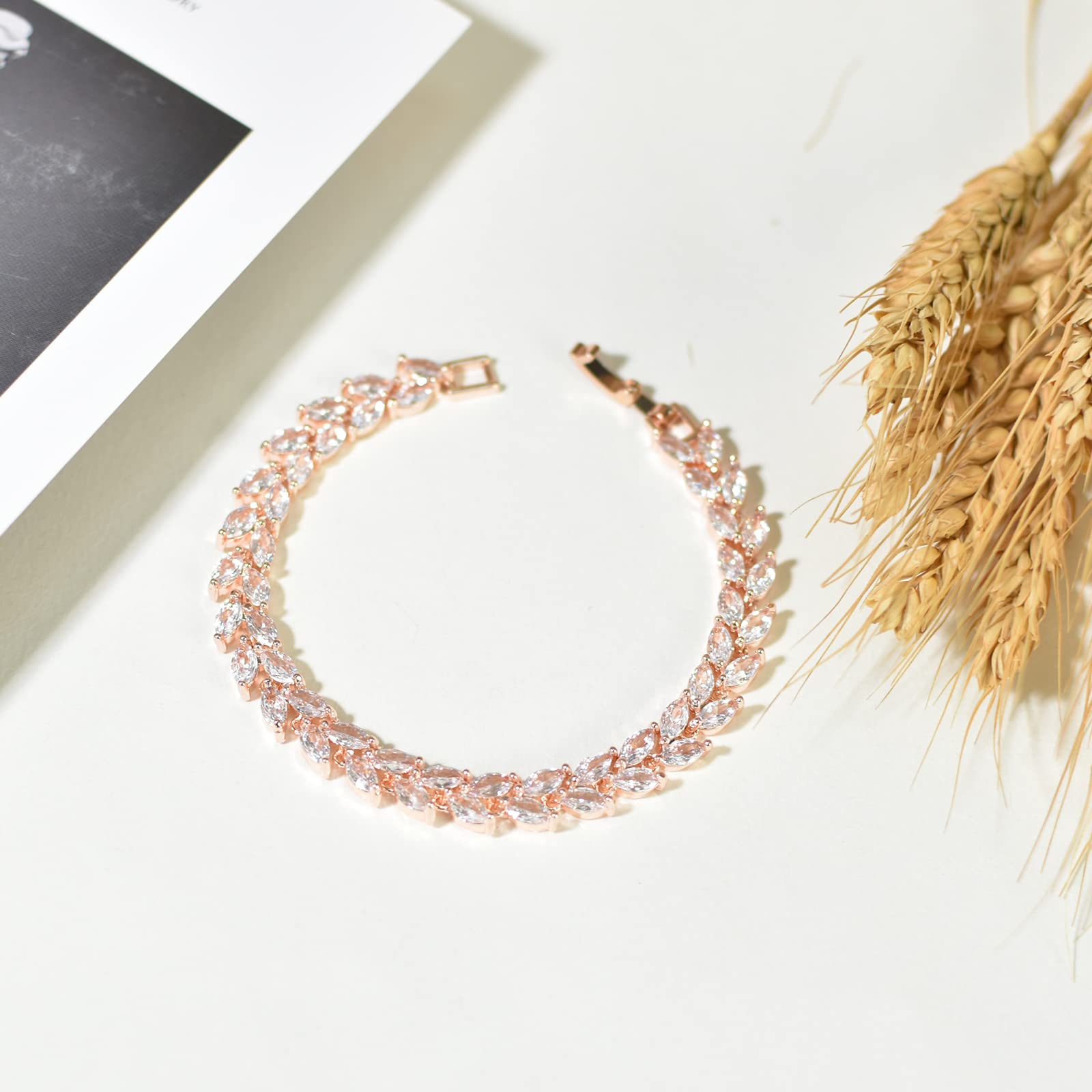 CZ Tennis Bracelet Simulated Diamond Marquise Cut leaf white extension extra long Bridal Bracelet
