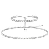 Tennis Necklace Bracelet Jewelry Sets for Women Teen Girls Silver/Gold Plated Cubic Zirconia Necklace Set Fashion Jewelry Pack of 2