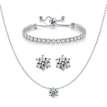 CZ Classic Pendant Necklace, Tennis Bracelet, Stud Earrings Jewelry Set For Women Bride Bridesmaids Bridal Wedding Party Prom