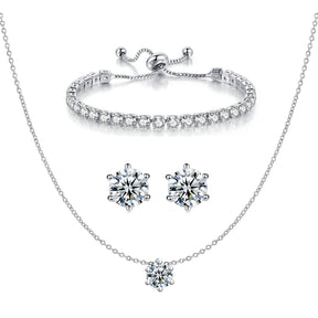 CZ Classic Pendant Necklace, Tennis Bracelet, Stud Earrings Jewelry Set For Women Bride Bridesmaids Bridal Wedding Party Prom