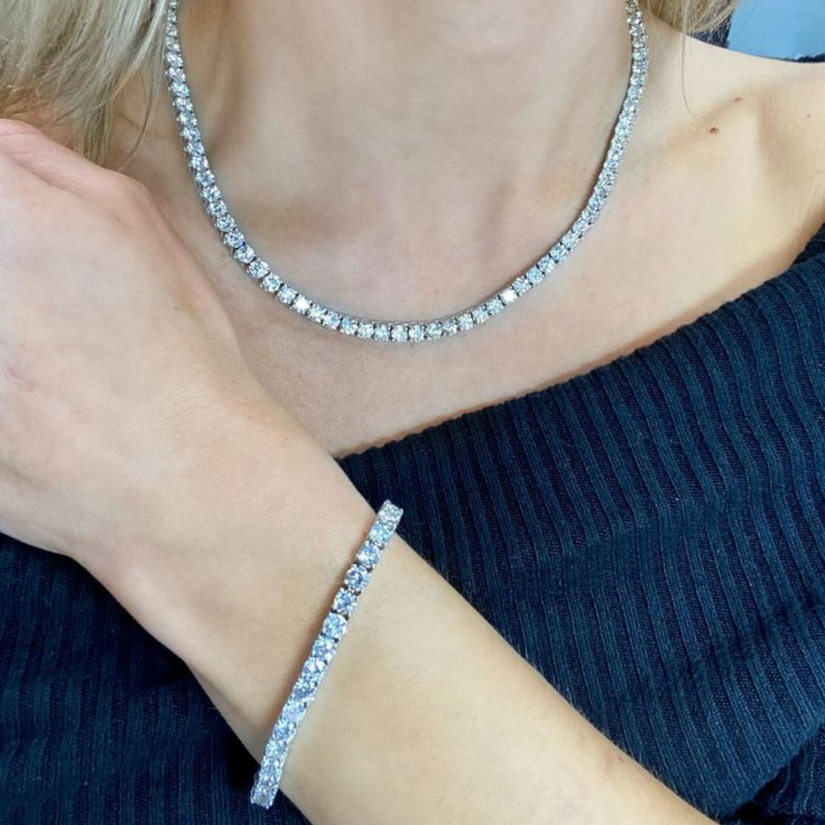 Tennis Necklace Bracelet Earrings Jewelry Sets for Women Teen Girls Silver/Gold Plated Cubic Zirconia Necklace Set Fashion Jewelry Pack of 3