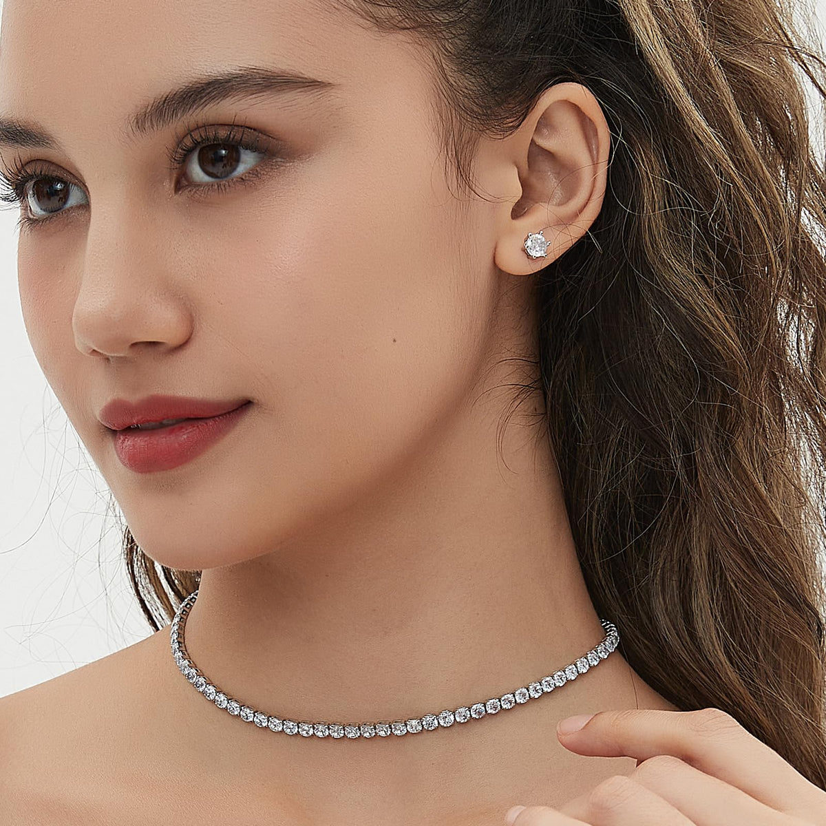 Tennis Necklace Bracelet Earrings Silver / 14K Gold Plated Choker Necklaces Cubic Zirconia Bridal Wedding Jewelry for Women