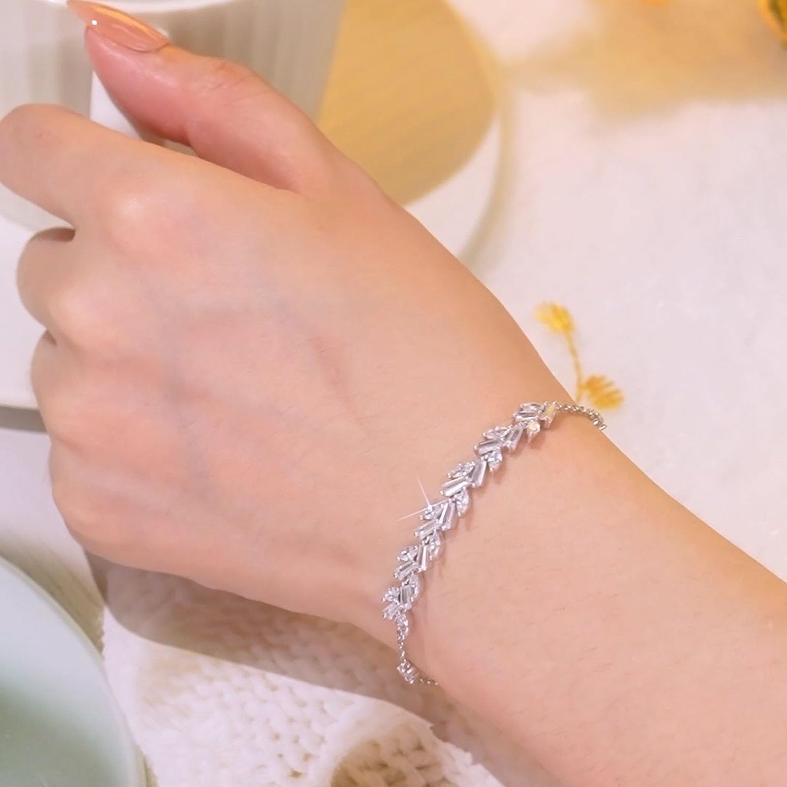 Tennis Bracelet for Women Prom Leaf Wedding Adjustable CZ Bracelet Wedding Jewelry for Women