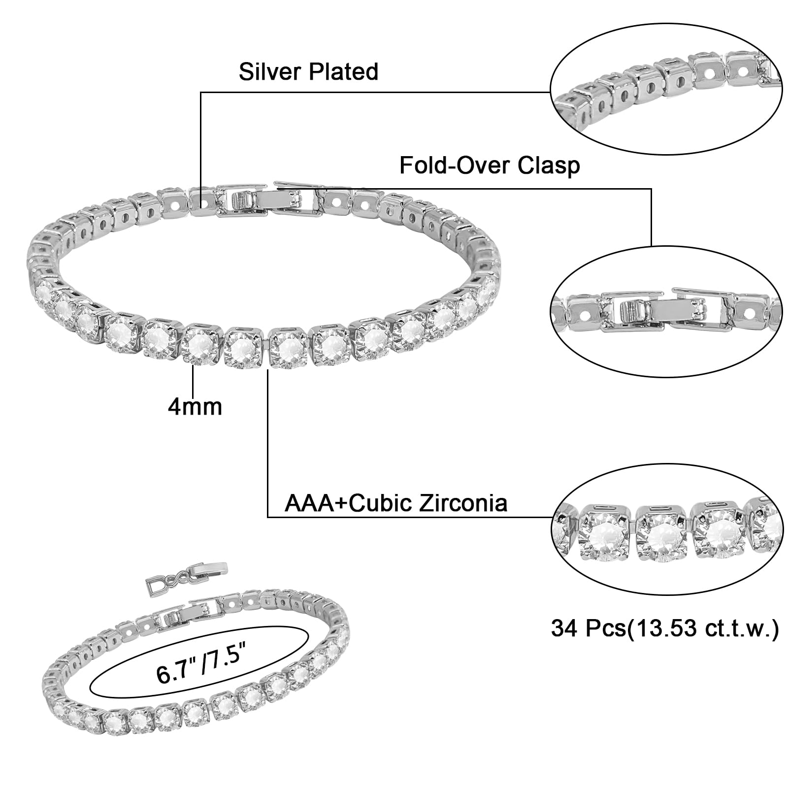 Tennis Necklace Bracelet Earrings Silver / 14K Gold Plated Choker Necklaces Cubic Zirconia Bridal Wedding Jewelry for Women