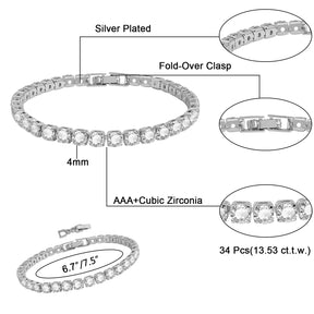 Tennis Necklace Bracelet Earrings Silver / 14K Gold Plated Choker Necklaces Cubic Zirconia Bridal Wedding Jewelry for Women