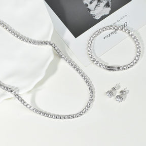 Tennis Necklace Bracelet Earrings Silver / 14K Gold Plated Choker Necklaces Cubic Zirconia Bridal Wedding Jewelry for Women