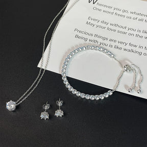 CZ Classic Pendant Necklace, Tennis Bracelet, Stud Earrings Jewelry Set For Women Bride Bridesmaids Bridal Wedding Party Prom