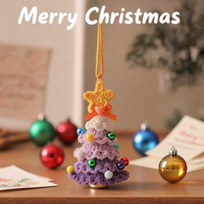 Personalized gift Handcrafted Colorful Crochet Christmas Tree Ornaments,Set of 7 Festive Wish Trees for Joy & Health, Lucky Purse Charms