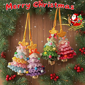 Personalized gift Handcrafted Colorful Crochet Christmas Tree Ornaments,Set of 7 Festive Wish Trees for Joy & Health, Lucky Purse Charms