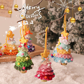 Personalized gift Handcrafted Colorful Crochet Christmas Tree Ornaments,Set of 7 Festive Wish Trees for Joy & Health, Lucky Purse Charms