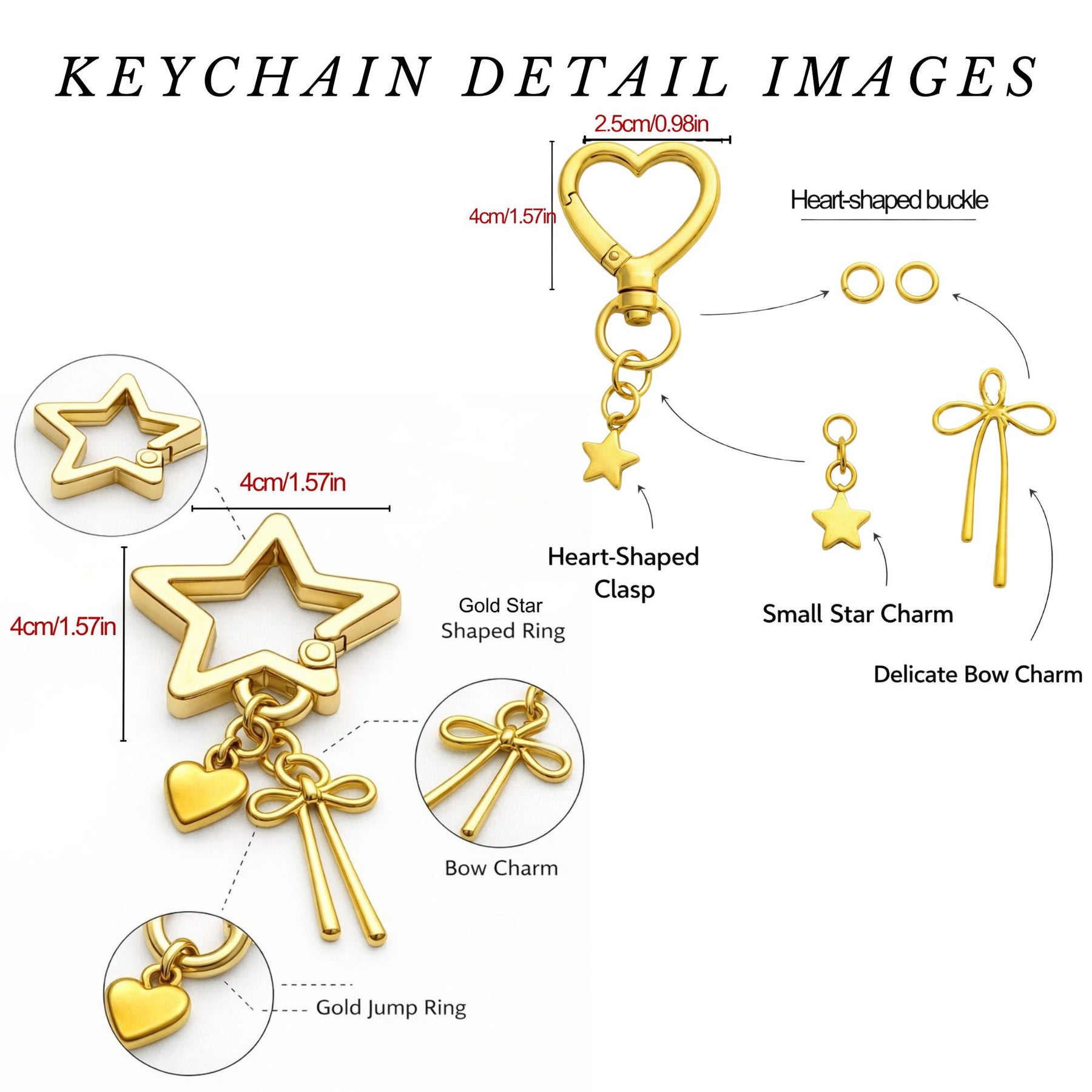 Gold Plated Heart / Star Butterfly Charms Keychains
