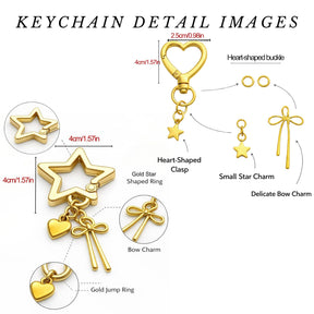Gold Plated Heart / Star Butterfly Charms Keychains