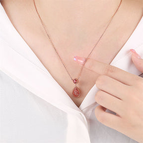 S925 sterling silver rose gold water drop pendant necklace open loop tassel earrings jewelry set 4-piece set