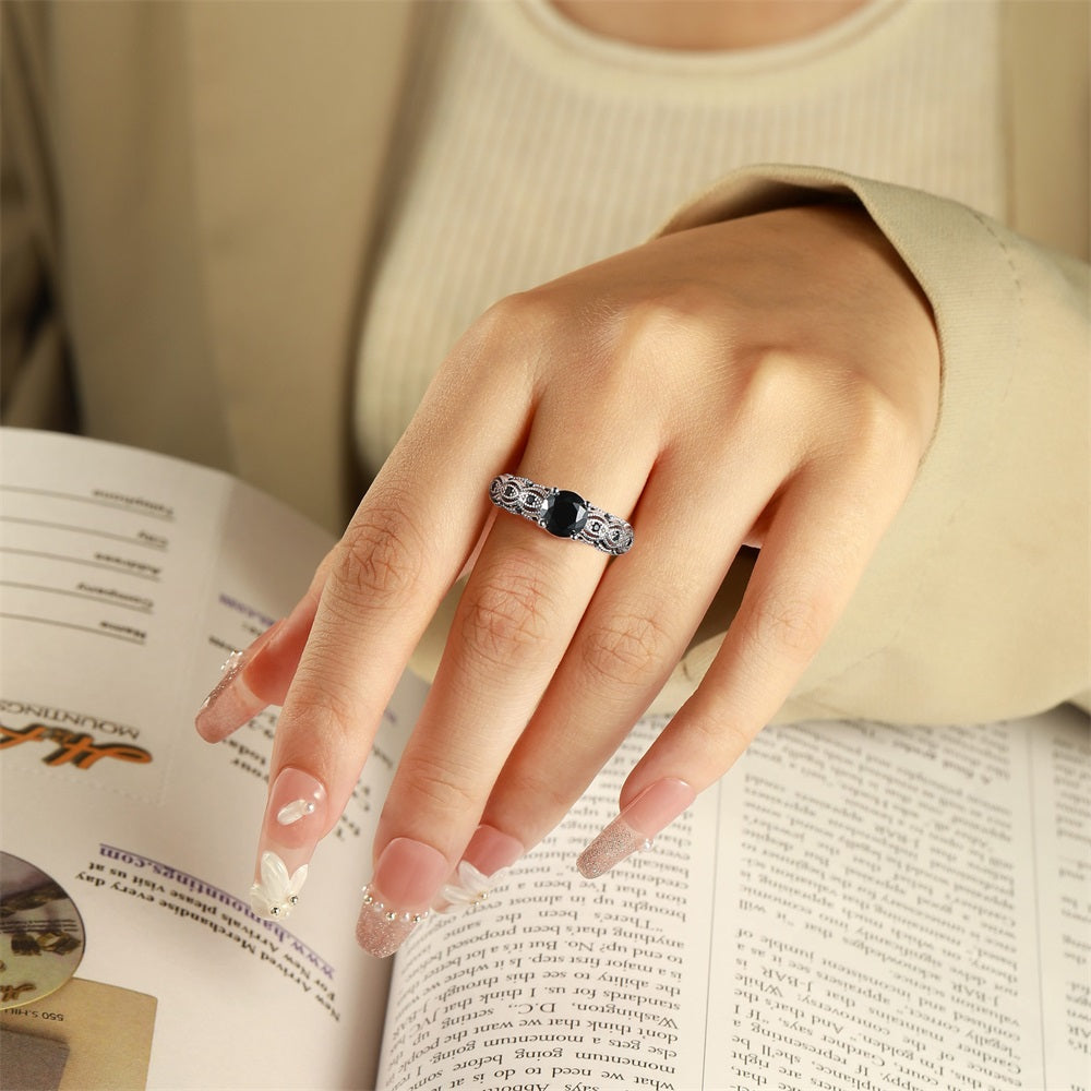 S925 Sterling Silver Black Stone Simple Fashion Ring