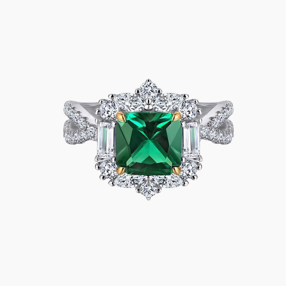 S925 Sterling Silver Vintage Luxury Square Emerald Ring