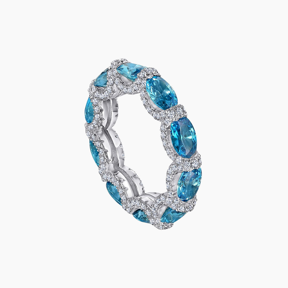 S925 Pure Silver Diamond Aquamarine High-End Micro-Set Diamond Ring