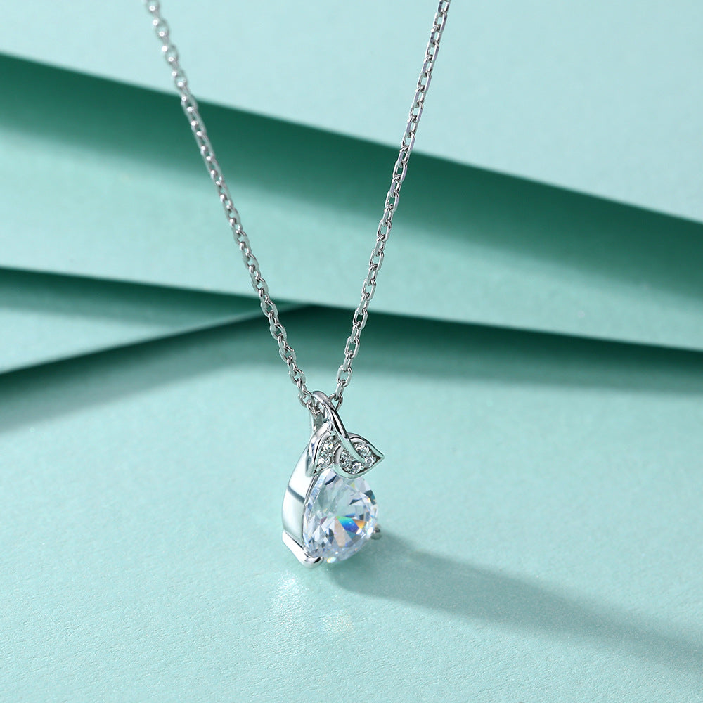 925 Silver Water Drop Pendant Necklace Ring Pear-shaped Earrings Jewelry Set Three-Piece Set