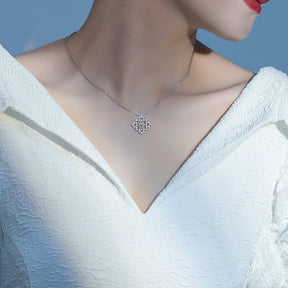 925 Sterling Silver Four-Leaf Clover Earrings Diamond Necklace Ring Jewelry Set Three Pieces