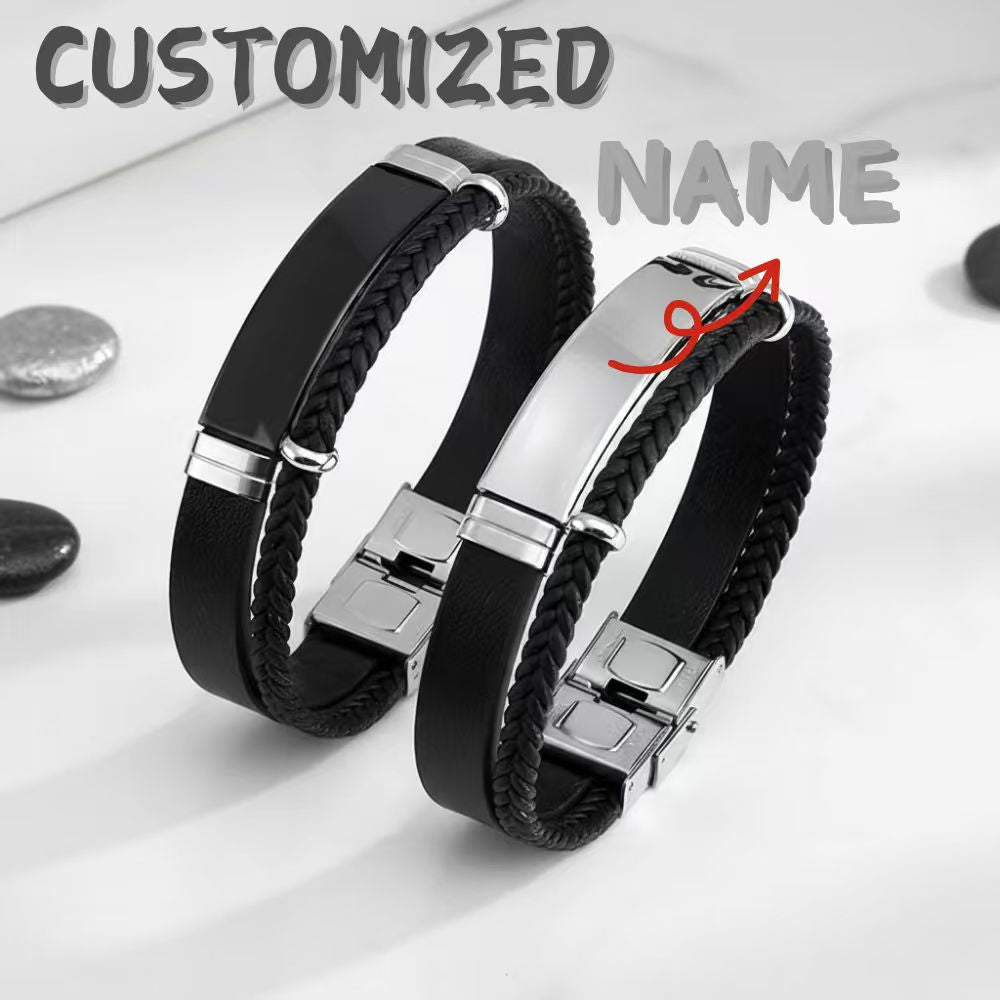 Personalized Leather Men's Bracelet Custom Engraved Gift for Husband, Boyfriend, Dad
