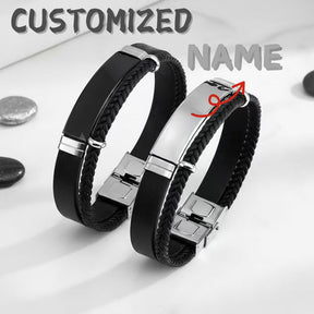 Personalized Leather Men's Bracelet Custom Engraved Gift for Husband, Boyfriend, Dad
