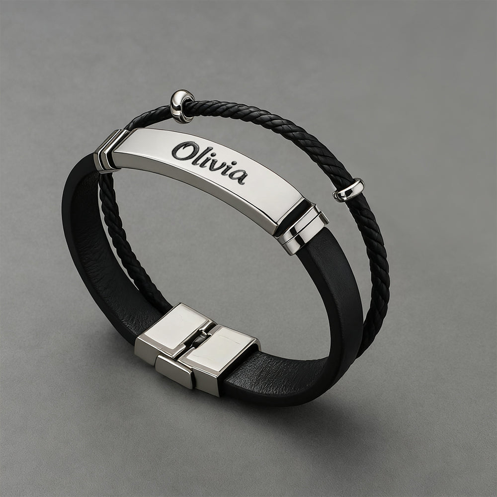 Personalized Leather Men's Bracelet Custom Engraved Gift for Husband, Boyfriend, Dad