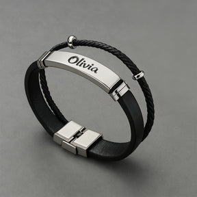 Personalized Leather Men's Bracelet Custom Engraved Gift for Husband, Boyfriend, Dad