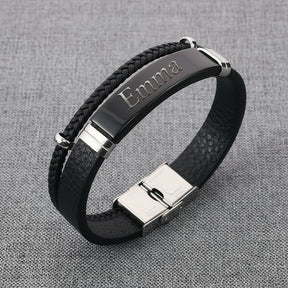 Personalized Leather Men's Bracelet Custom Engraved Gift for Husband, Boyfriend, Dad