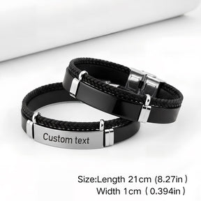 Personalized Leather Men's Bracelet Custom Engraved Gift for Husband, Boyfriend, Dad