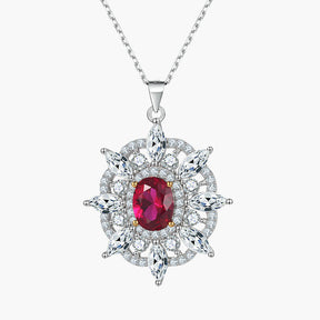 S925 Silver Ruby Sunflower Eight-Pointed Star Pendant Clavicle Chain Necklace
