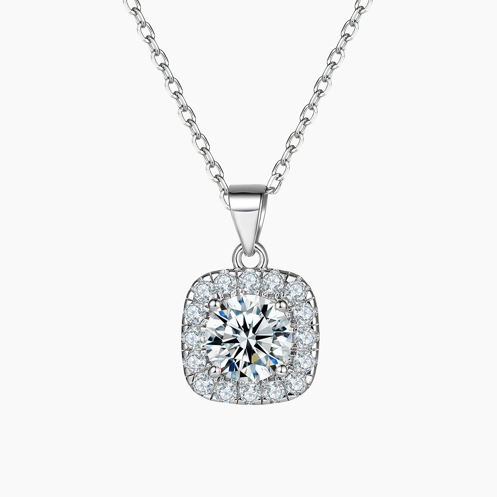 S925 Pure Silver Square Cube Pendant Clavicle Chain Necklace