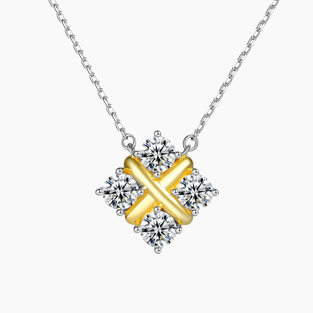S925 Pure Silver X-shaped Square Pendant Clavicle Letter Necklace