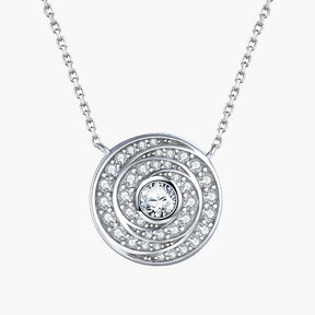 S925 Sterling Silver Time Diamond Disk Round Pendant Clavicle Chain Necklace