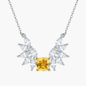 S925 Sterling Silver Angel Wings Topaz Pendant Clavicle Chain Necklace