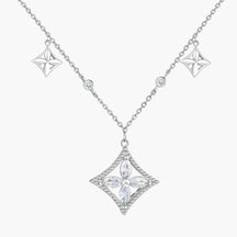 S925 sterling silver light luxury square pendant tassel four-leaf clover necklace
