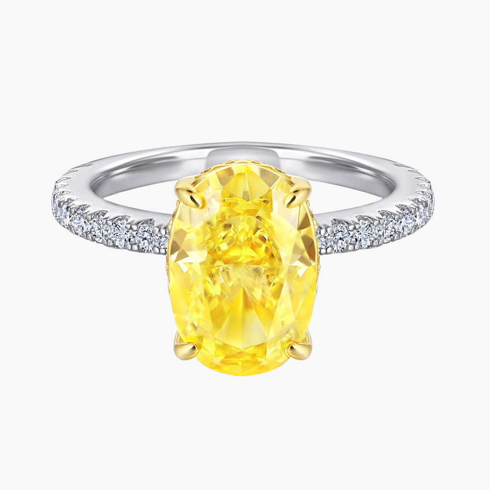 S925 Silver Yellow Sapphire Dove Egg Oval Ring